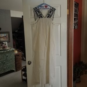 J Crew Embroidered Maxi Dress sz 2 w/ Pom Poms
